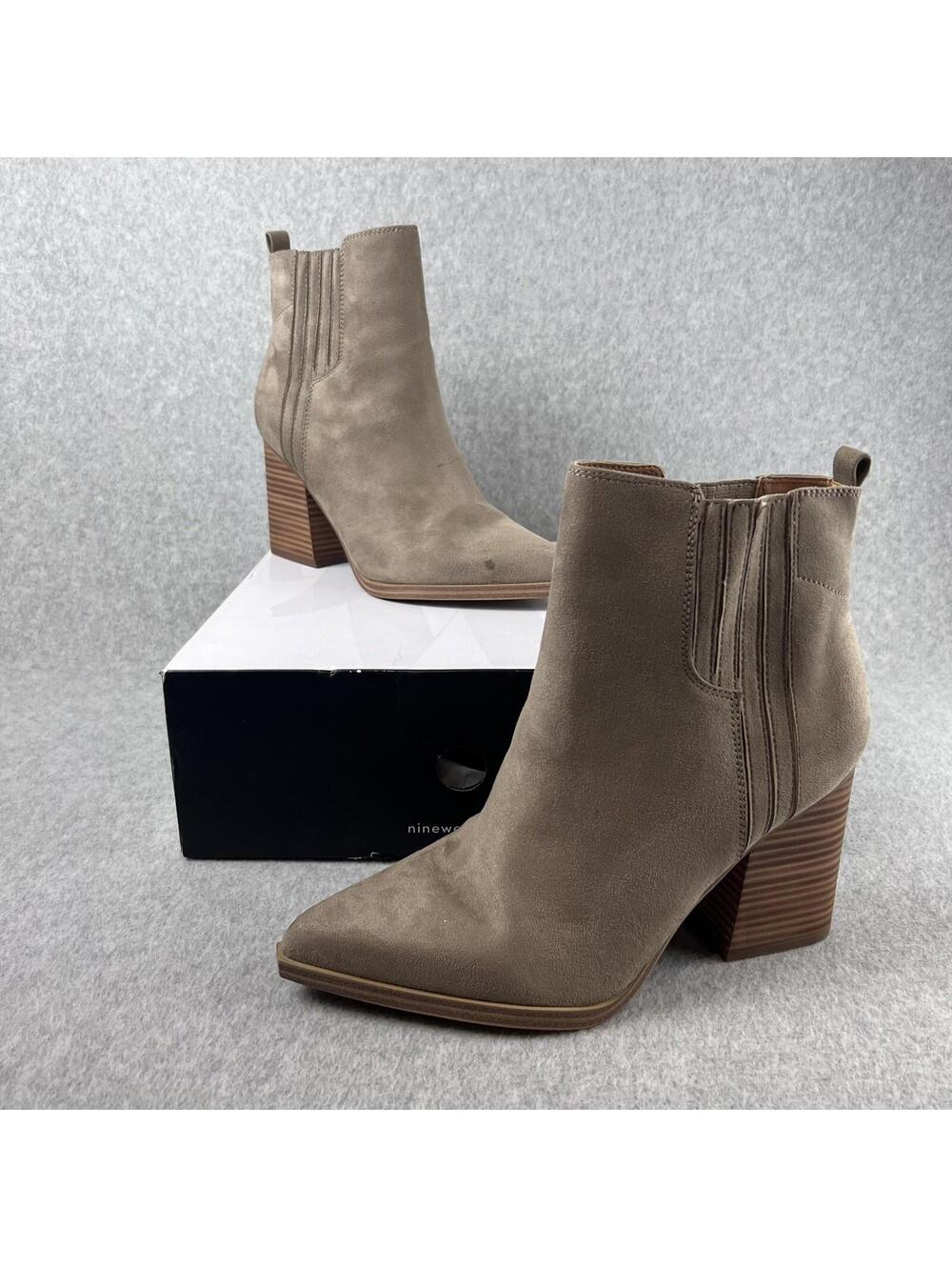 Nine West Orleeh 2 Womens Faux Suede Ankle boots 9.5 Wide block heel